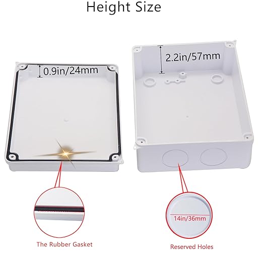 Junction Box, 2Pcs Reserved Holes Electrical Boxes Waterproof IP65 ABS Plastic Electrical Power Cord Enclosure Project Box White 7.9 x 6.1 x 3.1 inch(200x155x80mm) - Image 4
