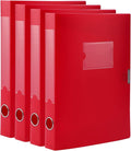 HUA JIE A4 Storage File Boxes Plastic Archives Cases with Lid, File Folder Organizer Document Filing Box for office, Letter Size Paper,31×4×24 cm, Red(Pack of 4) by HUA+JIE