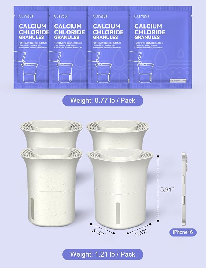 CLEVAST Refillable Moisture Absorbers Boxes - 4 Pack 12.5 oz Reusable Dehumidifier Boxes for Closets, Wardrobes & Bathrooms, Removes Excess Moisture, Dampness & Humidity - Image 8