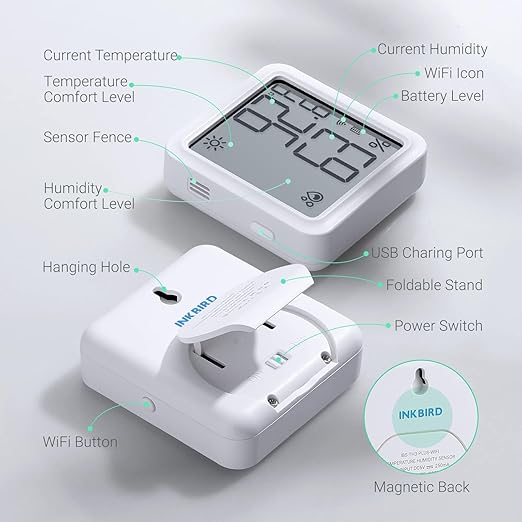 INKBIRD WiFi Thermometer Hygrometer, Indoor Temperature Sensor IBS-TH3-PLUS with Electronic Display, Humidity Monitor with App Alert 1 Year Data Storage Export, Digital Remote Monitor for Room - Image 5