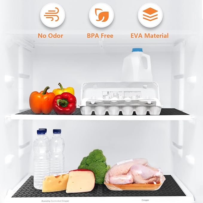 Shelf Liners for Kitchen Cabinets Refrigerator Liners Waterproof & Oil-Proof Kitchen Cupboard Liner Non-Slip Drawer Mats EVA Material Non Adhesive Fridge Liner for Shelves - Black 23.6 x 157.4 Inches - Image 7
