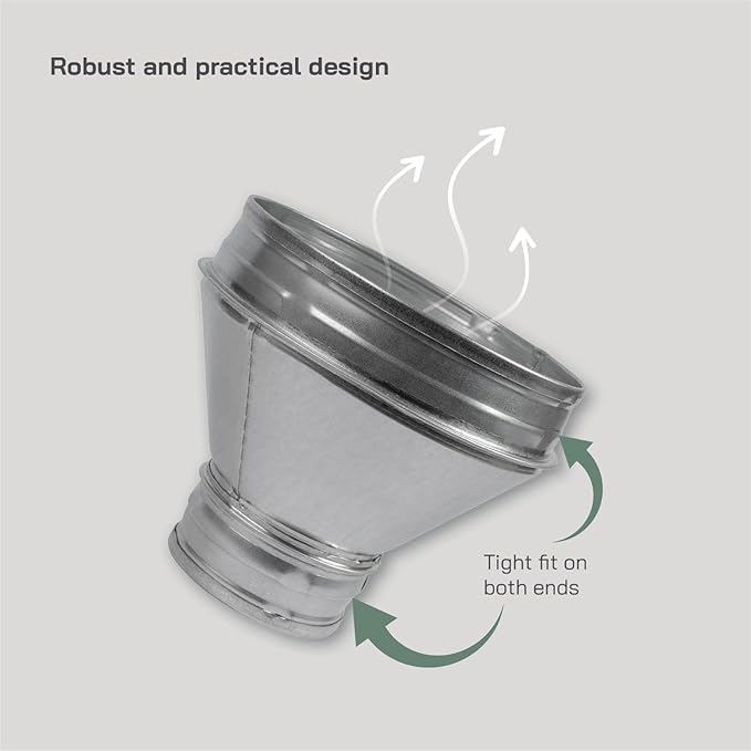 Vent Systems 6" Inch to 3" Inch Duct Reducer Adapter Connector Fitting Pipe Increaser Reducer Cone for HVAC Ventilation Systems, Exhausts and Grow Tents. (Galvanized Steel, 150 to 80 mm) - Image 4