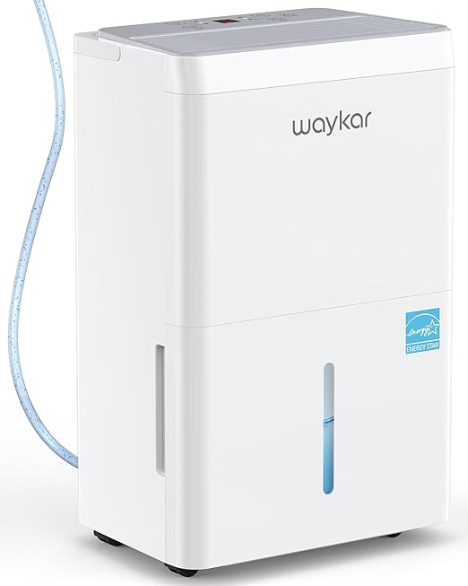 Waykar 150 Pint 2025 Energy Star Dehumidifier with Pump for Large Rooms up to 7,000 Sq. Ft. for Home, Basement, Commercial, Industrial, with Drain Hose & Tank, Auto Defrost, Smart Auto Comfort Mode by Waykar