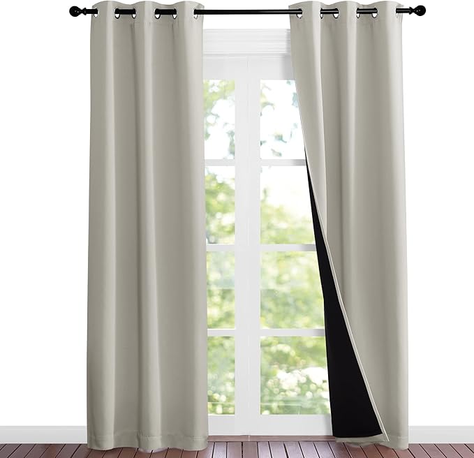 NICETOWN Natural Blackout Curtains 84 inches Long, Full Light Blocking Drapes with Black Liner, Noise Reducing Thermal Insulated Draperies for Doorway Nursery (2 Pieces, 37-inch Wide Each Panel) by NICETOWN