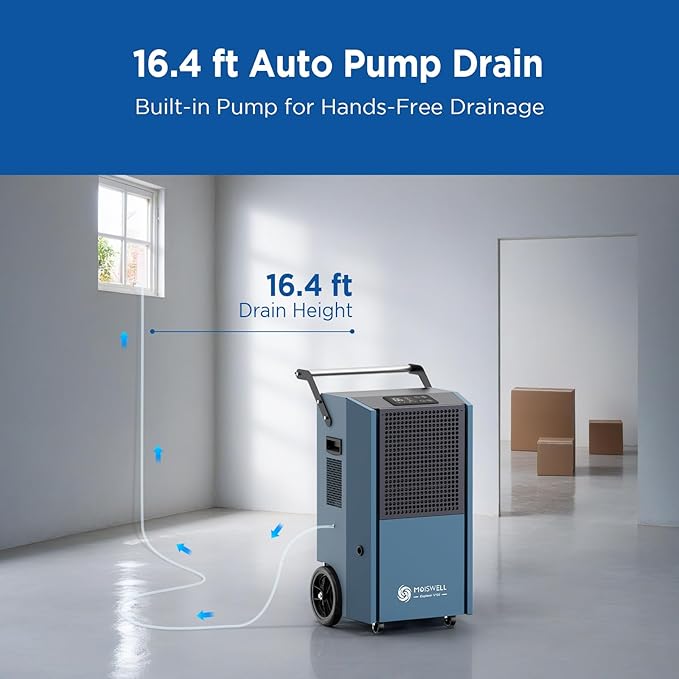 190 Pints Commercial Dehumidifier with Pump Portable Industrial Heavy Duty Moisture Removal Dehumidifiers for Basements with Auto Drain,Powerful Humidity Control for Large Spaces - Image 3