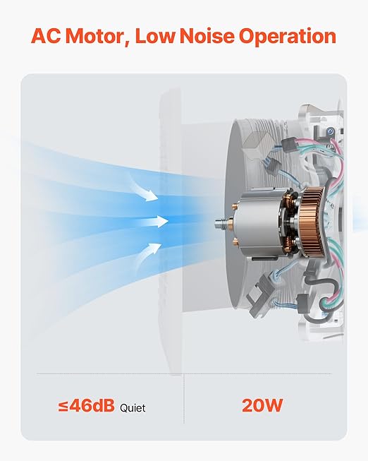 VEVOR Through-the-Wall Ventilation Fan， White Grille, 110 CFM, 6.8" Diameter Exhaust Fan Duct with 10-Inch Retractable Hose for Kitchen, Living & Laundry Room Workshop - Image 3