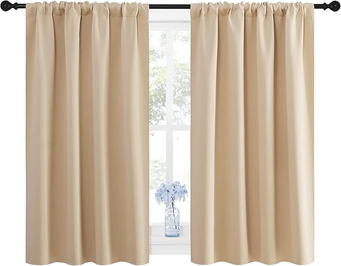 NICETOWN Blackout Room Darkening Curtains - Home Decoration Light & Noise Reducing Thermal Insulated Window Draperies with Rod Pocket Top (Biscotti Beige, Set of 2, 42 inches Wide x 45 inches Long) - Image 3