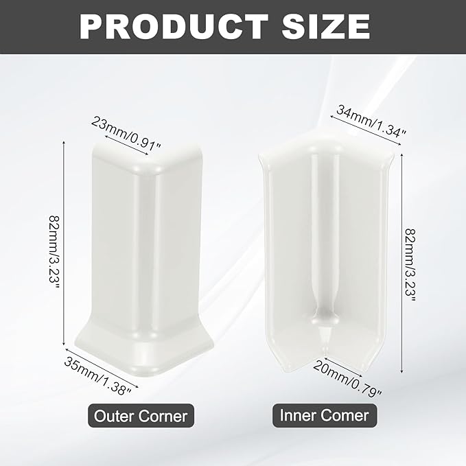 uxcell Self Adhesive Baseboard Corner Blocks, 3.23 Inch Wall Edge Corner Protector 3 Inside + 3 Outside Corners-Connector for Wall Floor Furniture Edge(White) - Image 2