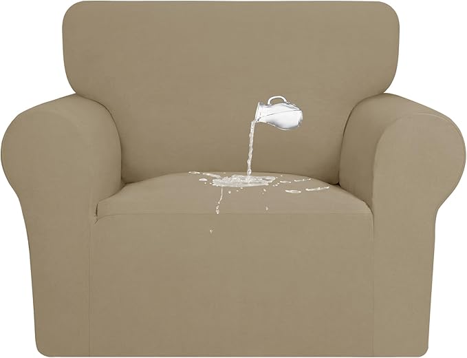 PureFit 100% Dual Waterproof Couch Cover Slipcovers for Couches and Sofas - Stretch Non Slip Fleece Sofa Covers Washable, Leakproof Furniture Protector for Kids, Pets, Dog (Chair, Natural) by PureFit