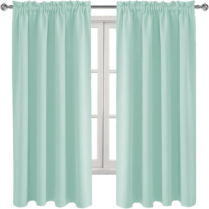 DWCN Blackout Curtains Thermal Insulated, Energy Saving & Noise Reducing Bedroom and Living Room Curtains, Mint Green, W 52x L 63 Inch, Set of 2 Rod Pocket Curtain Panels - Image 9