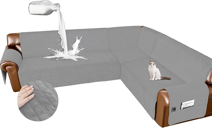 Arfntevss Waterproof Sectional Couch Covers L Shape Washable Velvet Sofa Cover for Sectional Non Slip Large Corner Slipcovers Dog 6 Pcs Universal U Shaped Furniture Protector (Silvery Gray, X-Large) by Arfntevss