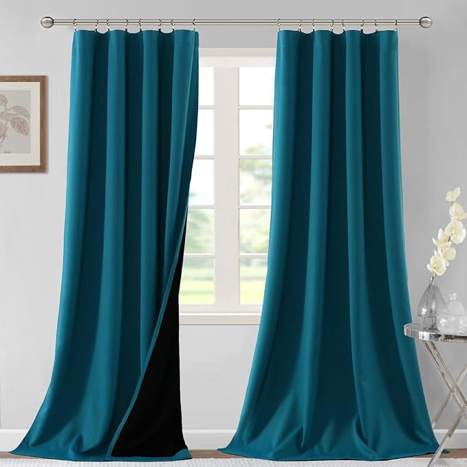 H.VERSAILTEX 100% Blackout Curtains for Bedroom Thermal Insulated Blackout Curtains 108 Inches Long Rod Pocket/Clip Rings Curtains for Living Room with Black Liner 2 Panels, Dark Teal by HVERSAILTEX