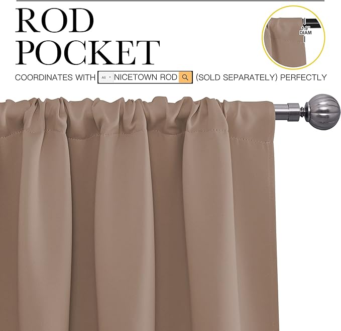NICETOWN Kitchen Window Blackout Curtains - Window Treatment Thermal Insulated Rod Pocket Small Blackout Draperies/Drapes for Bedroom/Kitchen (Cappuccino, Set of 2, 34 in x 63 in (W x L)) - Image 3