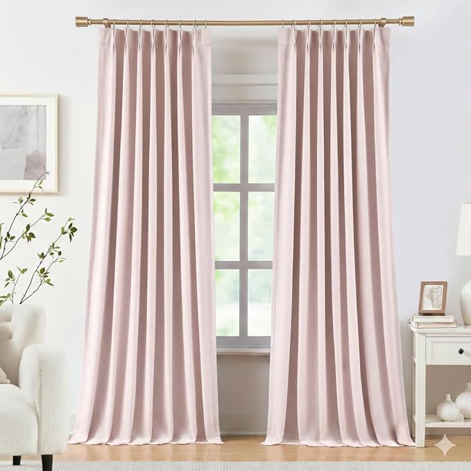 Kayne Studio Soft Pink Pinch Pleated Full Blackout Curtains, Linen Blend Room Darkening Thermal Insulated Soundproof Drapes 108 Inch Back Tab Window Curtains for Living Room Bedroom(2 Panels,40"x108") by KayneStudio