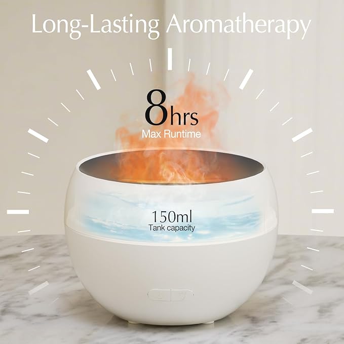SALKING Essential Oil Diffuser, Fireplace Fire Flame Aromatherapy Diffuser, 150ml Ultrasonic Cool Mist Humidifier, Scent Aroma Diffuser with Auto-Off Function for Home, Room (White) - Image 3