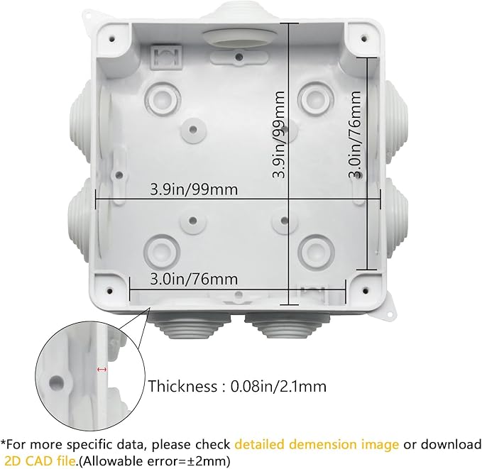 LeMotech ABS Plastic Dustproof Waterproof IP65 Junction Box Universal Electrical Project Enclosure White 3.9 x 3.9 x 2.8 inch (100 x 100 x 70 mm)(Pack of 2) - Image 3