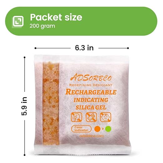 ADSorbco 50 Gram (16 Pack) Silica Gel Packets – Desiccant Packs for Storage, Reusable Moisture Absorbers with Color Change, Orange to Green, for Food, Electronics, Jewelry, Safes - Image 7