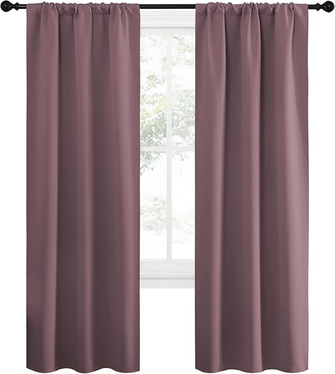 NICETOWN Blackout Curtains for Living Curtains, Window Treatment Thermal Insulated Solid Room Darkening Drape Panels for Girls Room (Dry Rose, Set of 2, 34 inches Width by 72 inches Length) - Image 2