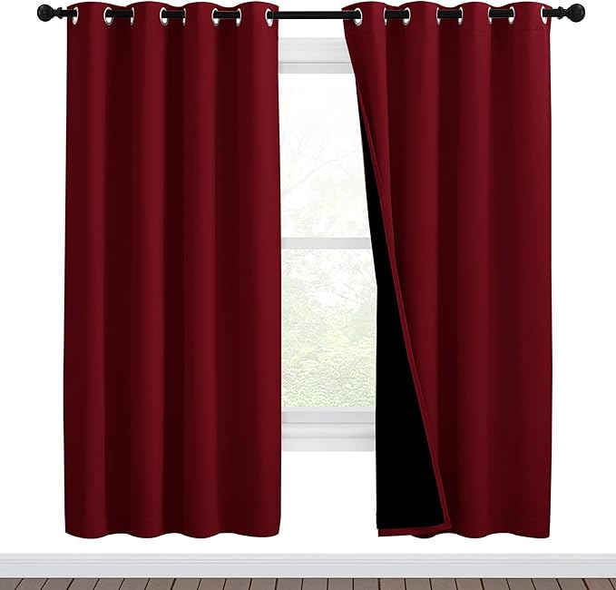 NICETOWN Living Room Completely Shaded Draperies, Privacy Protection & Noise Reducing Ring Top Drapes, Black Lined Insulated Window Treatment Curtain Panels(Burgundy Red, 2 Pieces, W46 x L72) by NICETOWN