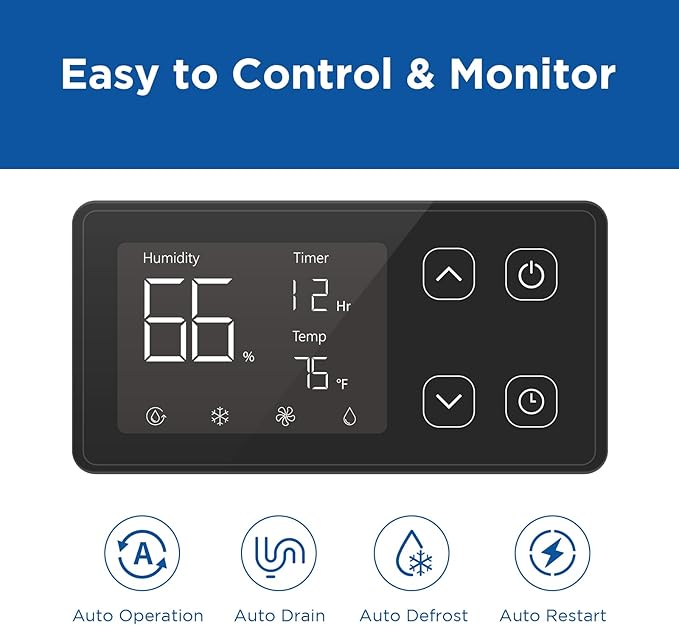 70 Pints Commercial Dehumidifier with Pump Portable Crawl Space Dehumidifier for Basement Energy Star Efficient Certified Compact Dehumidifiers for Home, Auto Defrost, Timer - Image 7