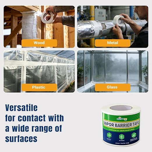 Vapor Barrier Tape, 3 in x 180 ft, High-Adhesion Waterproof Seam Tape for Crawl Spaces and Moisture Barriers, White Polyethylene Tape for Sealing Underlayment, Insulation, and Plastic Liners - Image 6