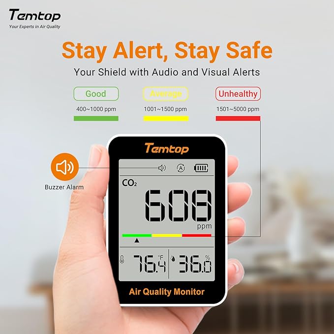 Temtop C1 Dual Pack CO2 Monitor Indoor Air Quality Monitor Portable CO2 Meter, CO2, Temperature, Humidity for Home, Office, School - Image 5