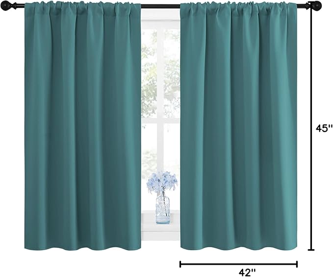 NICETOWN Window Curtains Blackout Drapes - Thermal Insulated Solid Rod Pocket Blackout Curtains/Draperies for Living Room (Sea Teal, One Pair, 42 by 45-Inch) - Image 10