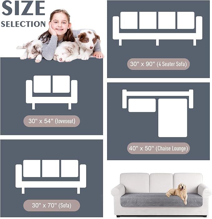 TAOCOCO 100% Waterproof Reversible Couch Cushion Cover for Dogs & Pets - Chaise & Sectional Sofa U Shape Couch Furniture Protector - Light Gray - Image 6
