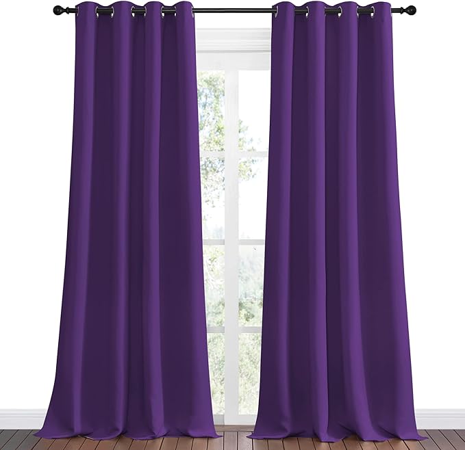NICETOWN Purple Blackout Curtains 90 inches Long, Niose Reducing and Thermal Insulated Room Darkening Curtains for Girls Bedroom Living Room Window Decoration (55 inches Wide, 2 Panels) - Image 2