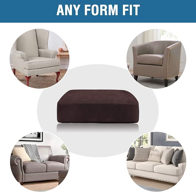 H.VERSAILTEX Velvet Stretch Couch Cushion Cover Plush Cushion Slipcover for Chair Loveseat Sofa Cushion Furniture Protector Seat Cushion Sofa Cover (3 Piece XL Sofa Cushion Covers, Brown) - Image 7