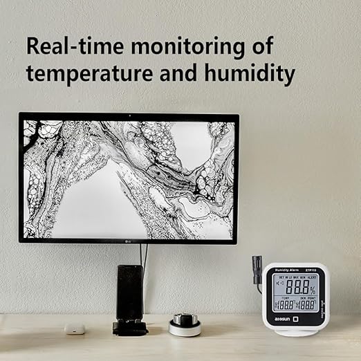ALLOSUN Digital Thermometer Hygrometer Indoor Humidity Greenhouse Temperature Monitor Alarm Long Probe Gauge Dew-Point Meter with LCD Display - Image 2