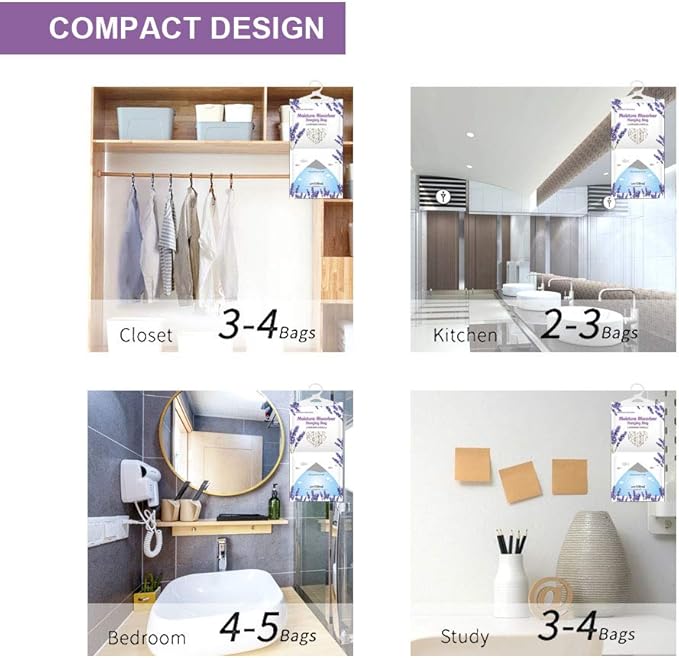 CANAGER Hanging Moisture Absorber, Lavender Vanilla Moistureproof Hanging Bag，Dehumidifier Bag (8 packs) Hanging Closet Dehumidifier Bags, Moisture Absorb 12.5 oz - Image 5