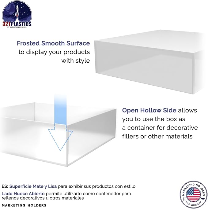Marketing Holders Acrylic Display Box Countertop Showcase Bin 6.75" x 6.75" x 2" Frosted Lucite Merchandise Storage with Open Bottom Square Flippable Cubby No Lid for Retail Stores and Expos - Image 4