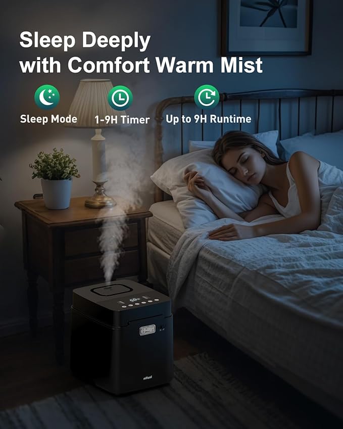 Mifasol Stainless Steel Humidifier, 3.3L/0.87Gal Steam Warm Mist Humidifiers for Bedroom 800 sq ft, Easy to Clean Humidifiers for Home, Dishwasher Safe Humidifier Large Room Baby Nursery Office, Black - Image 7