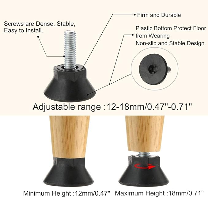 uxcell M6 x 18 x 25mm Screw on Furniture Glide Leveling Feet Adjustable Leveler Floor Cover Protector for House Furniture Legs 12 Pack - Image 4