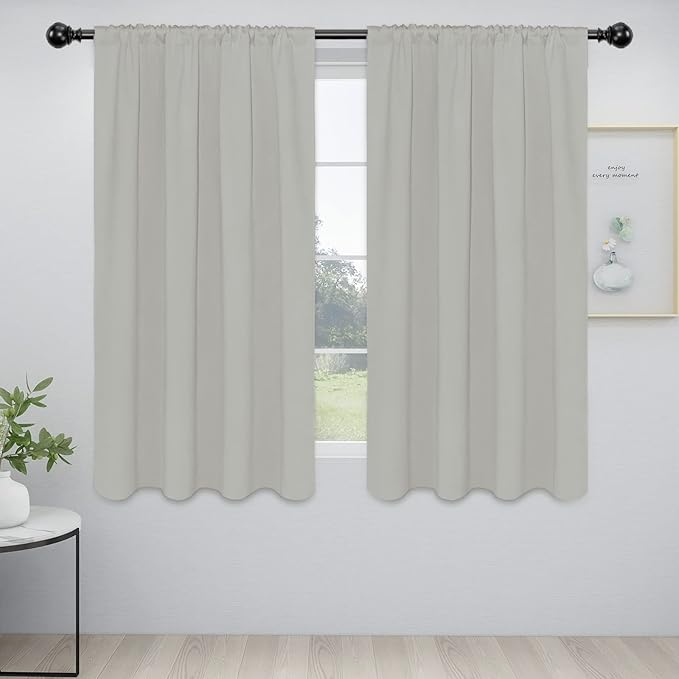 Easy-Going Rod Pocket Blackout Curtains for Bedroom, Room Darkening Window Curtains for Living Room, Thermal Insulated Noise Reduction Solid Window Drapes, 2 Panels(52x56 in, Greyish White) by Easy-Going