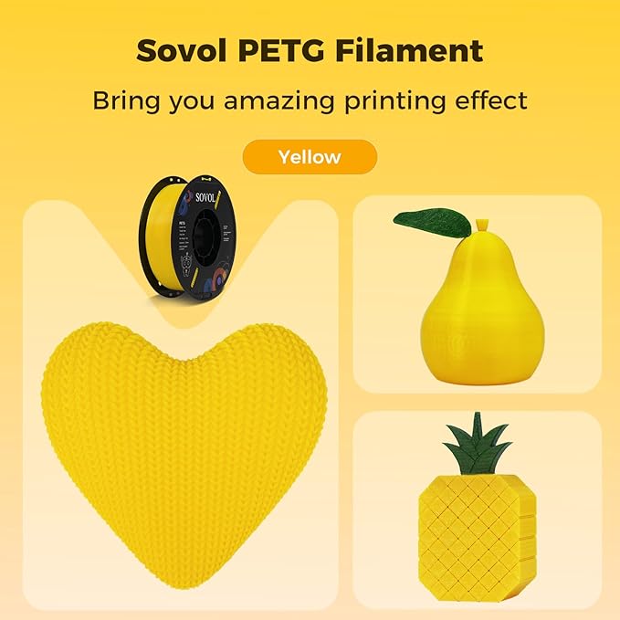 Sovol 3D Printer PETG Filament 1.75mm 1KG (2.2lbs), High Precision, Strong Toughness, Wiring Tightness, Dimensional Accuracy +/- 0.03 mm, 3D Printing PETG Filaments, Yellow - Image 3
