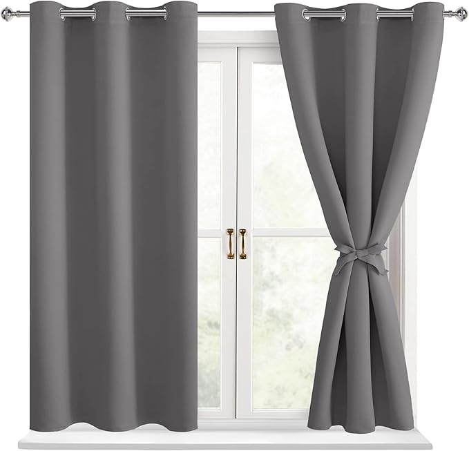 Hiasan Blackout Curtains for Bedroom - Thermal Insulated & Light Blocking Window Curtains for Living Room, 2 Drape Panels Sewn with Tiebacks, Light Grey, 38 x 54 Inch by Hiasan