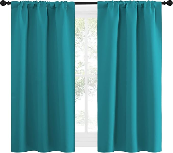 NICETOWN Peacock Blue Blackout Curtains Panels for Window, Thermal Insulated Rod Pocket Blackout Drapes/Draperies for Living Room (2 Panels, W34 x L54 inches) - Image 2