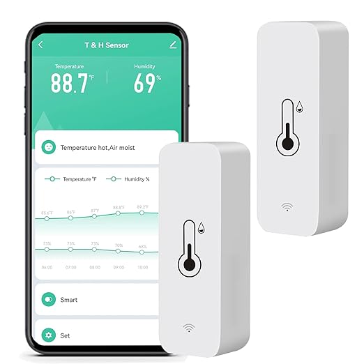 WiFi Humidity Temperature Monitor: Smart Hygrometer Thermometer for Remote Monitor and Alert, High Precision Indoor Thermometer with TUYA App, No Hub Required, Compatible with Alexa (2-Pack) by SENCKIT