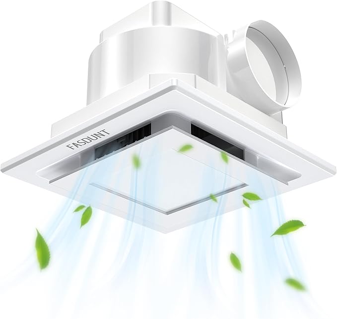 FASDUNT Bathroom Exhaust Fan with Light, 1.0 Sones Ultra Quiet Ceiling Mount Ventilation, 120 CFM for Moisture and Odor Removal, Easy Install in Home Bath and Shower Room by FASDUNT