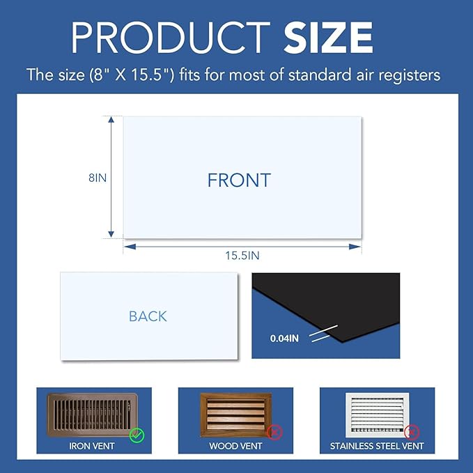 DIYMAG Strong Magnetic Vent Covers 8Pack, Magnets for Home Floor Standard Air Register, 8" x 15.5" Magnetics for Floors Wall and Ceiling Registers, Homes and RV, HVAC - Image 2
