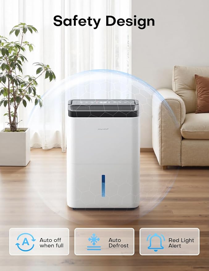 Dehumidifiers for Home Max 35 Pints, Compressor Dehumidifier with Drain Hose, Three Modes, Smart Humidity Control, 24H Timer, Dry Clothes, Auto-Defrost, for Basement, Bedroom, Bathroom, Home - Image 8