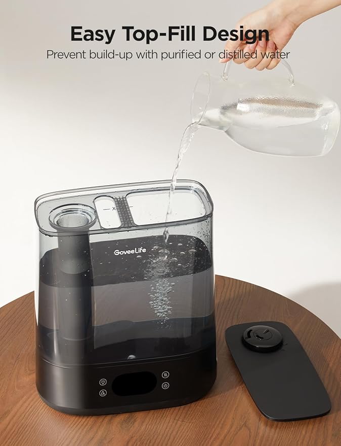 GoveeLife Smart Humidifiers for Bedroom, 6L Cool Mist Top Fill for Large Room, Humidity Sensor, Auto Mode, 60H Quiet Runtime, Schedule, WiFi Humidifier for Baby Plant, Compatible with Alexa, Black - Image 6