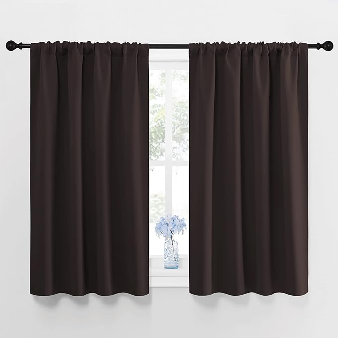 NICETOWN Blackout Curtain Panels 45 inches Long - Noise Reducing Thermal Insulated Solid Rod Pocket Window Drapes/Draperies for Kids Room (Toffee Brown, 1 Pair, 42 inches by 45 Inch) by NICETOWN