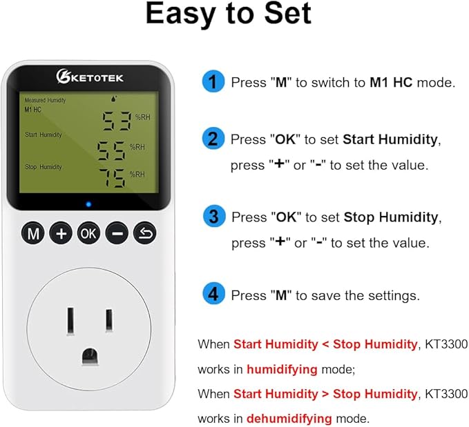 KETOTEK Digital Humidity Controller Outlet Plug with Sensor Probe, 120V Humidistat Controller Plug for Reptile Mushroom Greenhouse, Humidity Switch Outlet - Image 5