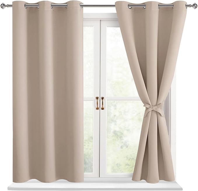Hiasan Blackout Curtains for Bedroom - Thermal Insulated & Light Blocking Window Curtains for Living Room/Kids Room, 2 Drape Panels Sewn with Tiebacks, Camel, 42 x 45 Inch by Hiasan