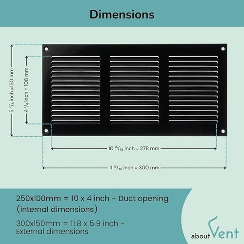 10x4 inch (Duct Opening) Vent Cover - Black Ventilation Covers for Wall and Ceiling - Metal Return Grille - HVAC AC Air Vents Register for Indoor and Outdoor Use with Mesh - Image 2