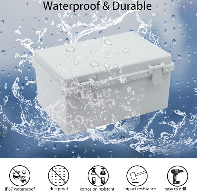 Junction Box, Hinged Cover IP67 Waterproof ABS Project Box with 2 NPT 1/2" Cable Gland, Electrical Box Enclosure with Mounting Plate & Wall Bracket 11.4 x 7.5 x 5.5inch(290x190x140mm) - Image 2