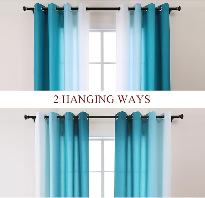 L.Z.E Teal and White Ombre Privacy Curtains 84 Inches Long 2 Panels Set Teal Green Light Filtering Non-See-Through Curtains & Drapes for Living Room Nursery Elegrant Window Treatment Grommet Top - Image 2